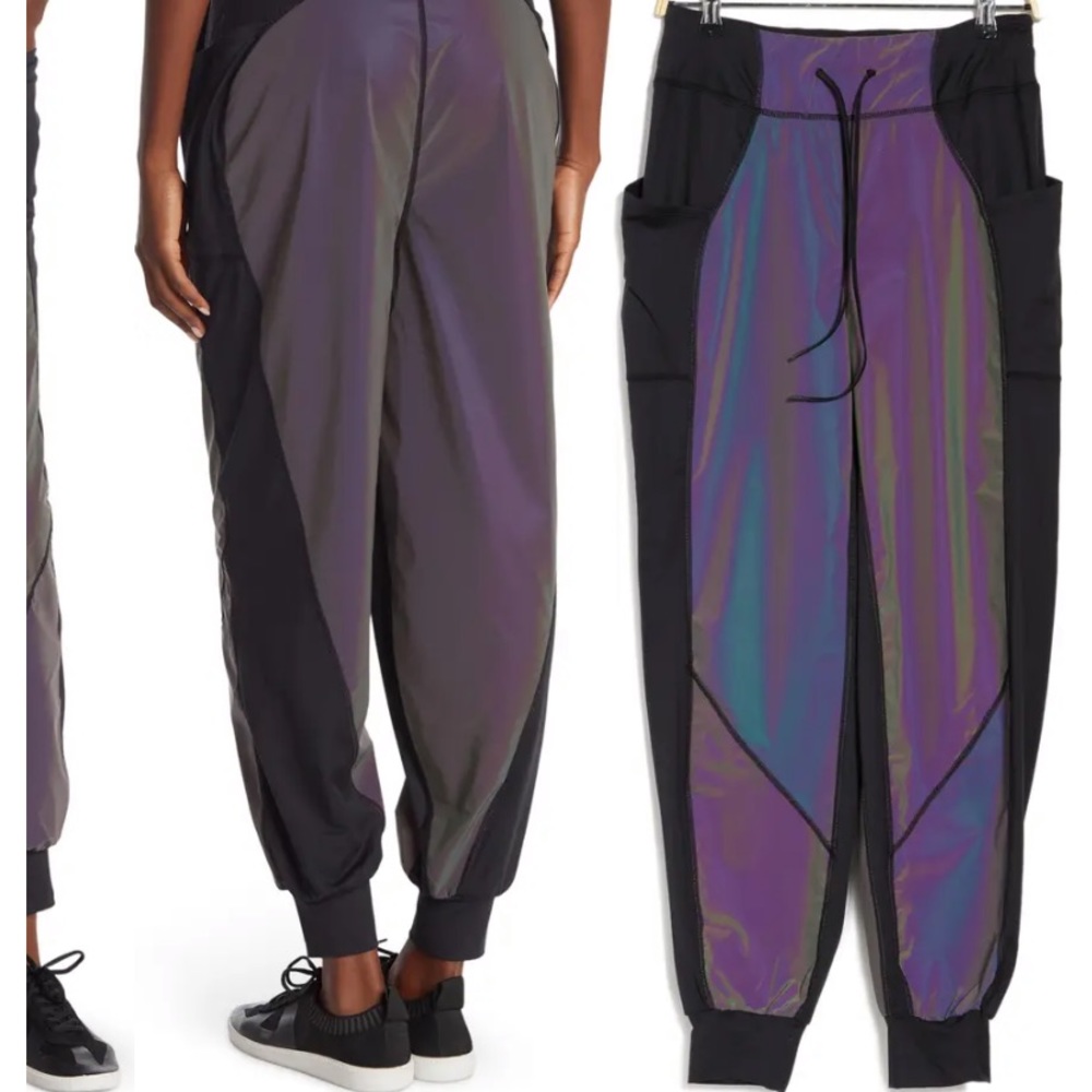 Color Me Happy Jogger FREE PEOPLE MOVEMENT reflective pants w/ zipper pocket NEW